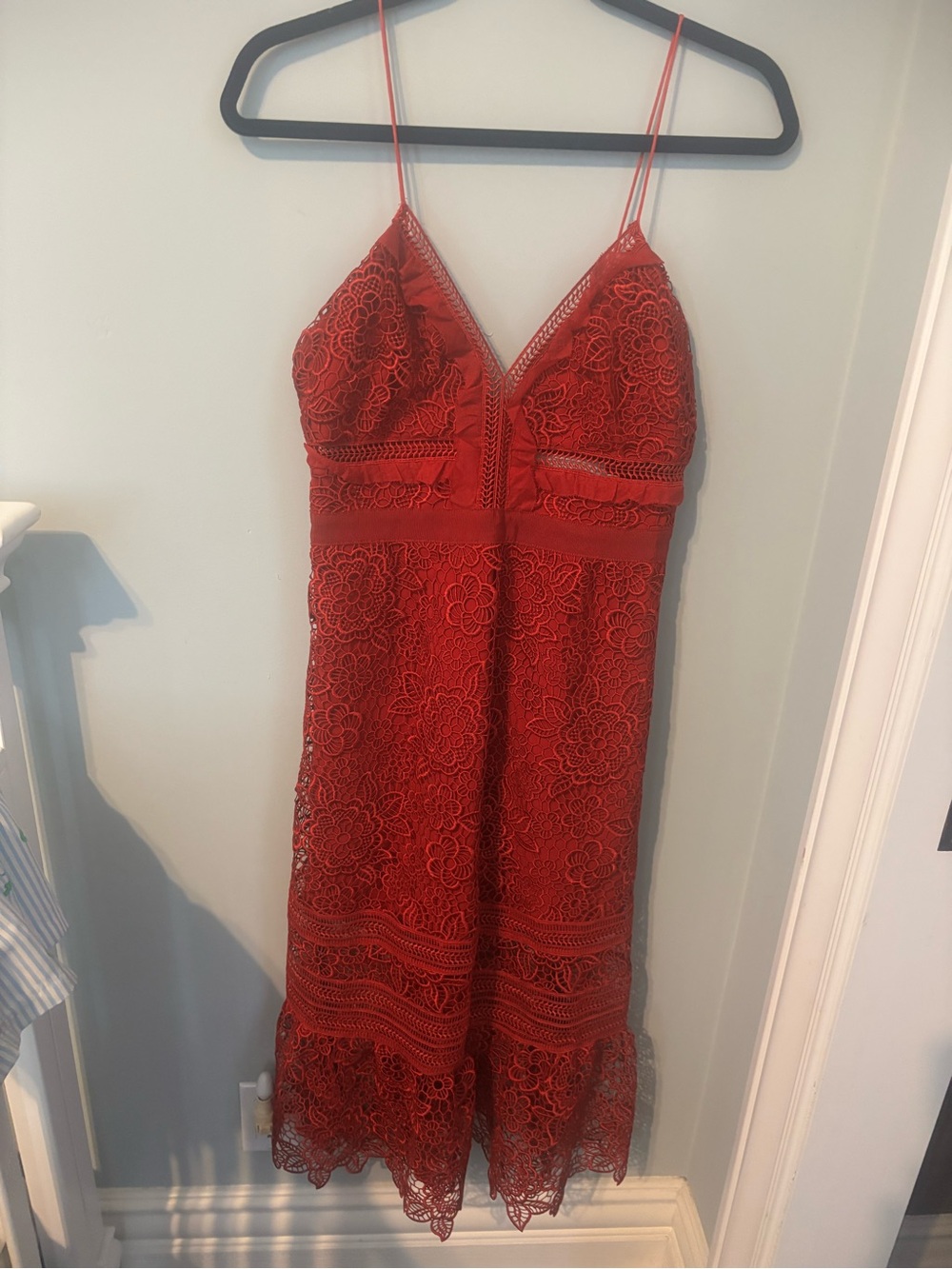 Self-Portrait Red Lace Spaghetti Strap Dress